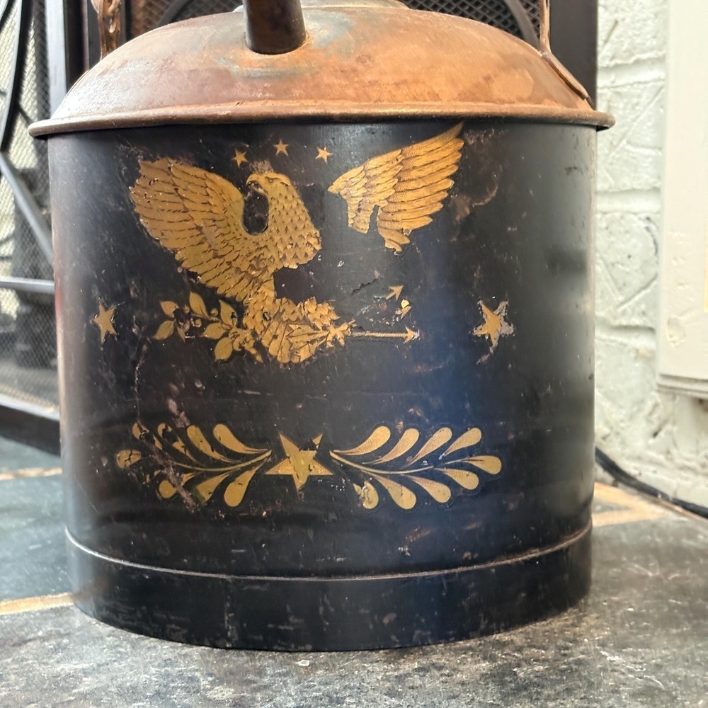 Antique Eagle Toleware Kerosene Can Black Gold Patriotic Folk Decor
